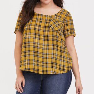 Torrid  Yellow Plaid Abbey Georgette Button Back Blouse